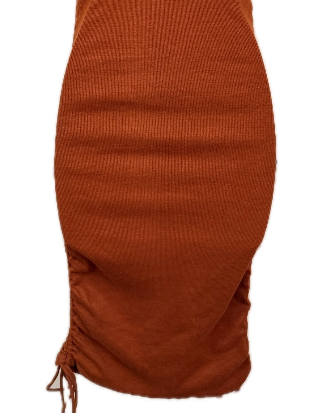 Zara Rust Ruched Rib Knit Bodycon Midi Dress Small Side Drawstring - Picture 9 of 11